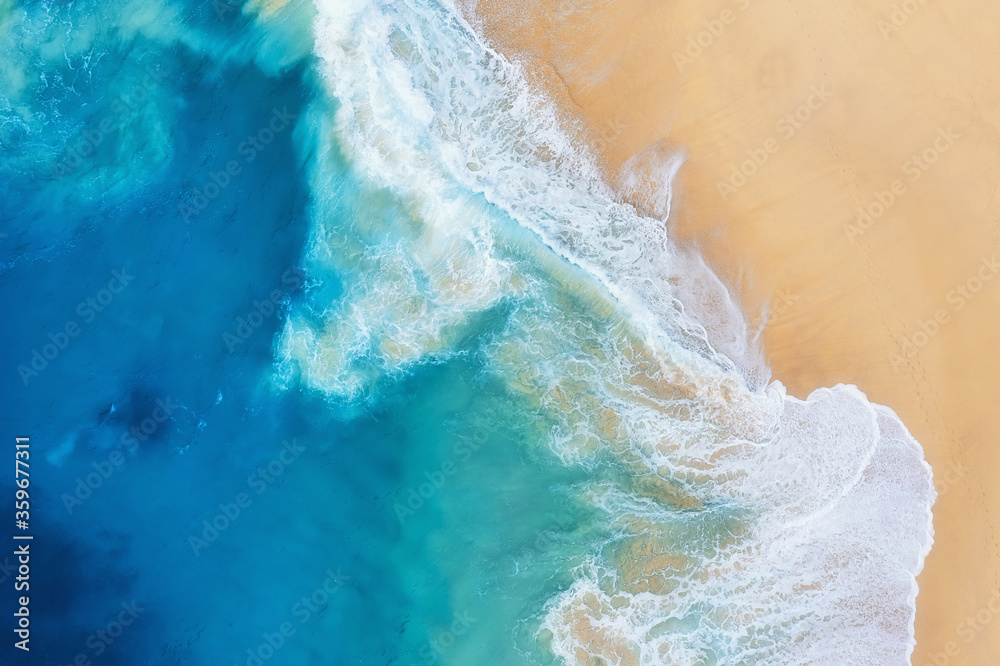 Coast as a background from top view. Turquoise water background from air. Summer seascape from drone. Nusa Penida island, Indonesia. Travel - image
