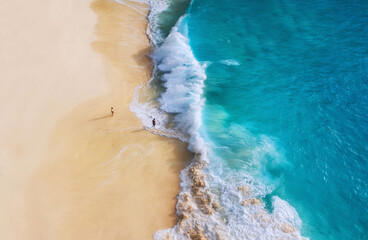 Sierkussen Luchtfoto strand Strand Nusa Penida golven luchtperspectief  © biletskiyevgeniy