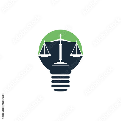 Light bulb and scale of Justice logo design. Education, legal services logo. Notary, justice, lawyer icon or symbol Vector