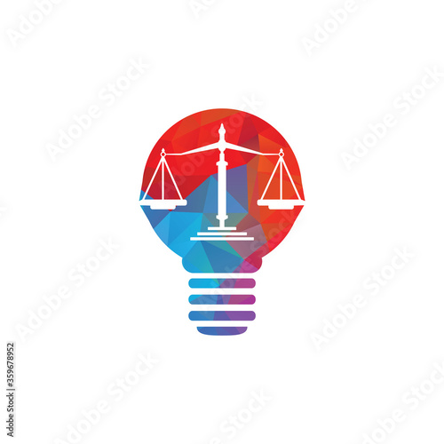 Light bulb and scale of Justice logo design. Education, legal services logo. Notary, justice, lawyer icon or symbol Vector