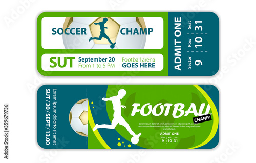 Soccer or football ball on grunge background with silhouettes of player, paint splatters and drips. Football ticket