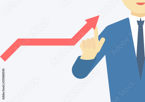 Income growth vector. Finance and business concept. Businessman is touching graph.