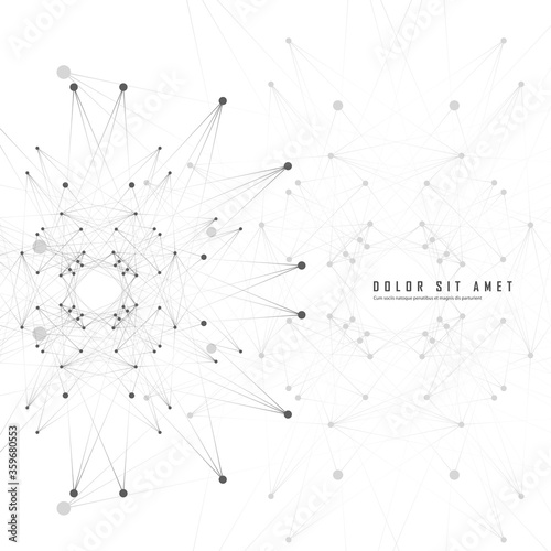Abstract molecular compound gray color with dots and lines that is located on left. Chemical medicine and scientific concept vector illustration