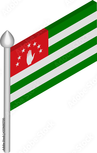 Vector Isometric Illustration of Flagpole with Abkhazia Flag