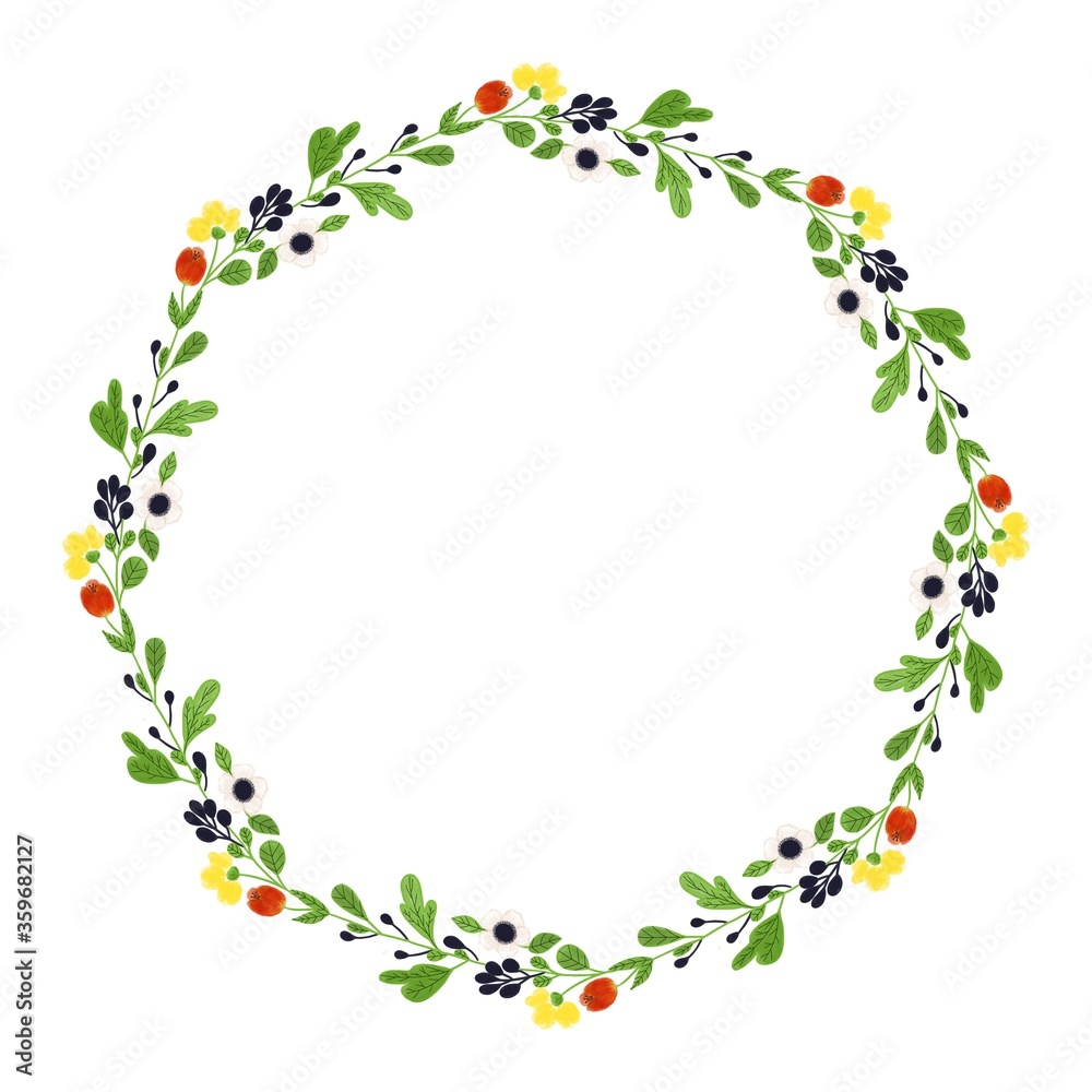 Green Wreath with red tulips and elegant anemones Green Wreath with red tulips and elegant anemones