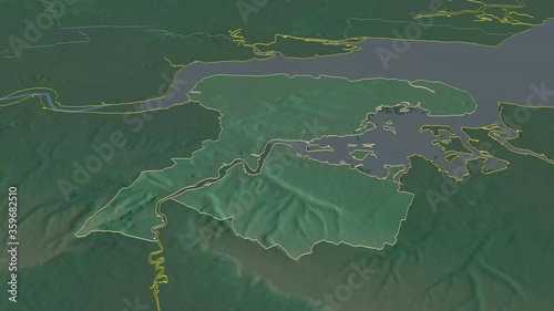 Medway, unitary authority with its capital, zoomed and extruded on the relief map of England in the conformal Stereographic projection. Animation 3D photo