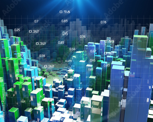 3D rendering abstract infographic with boxes background.  Business and finance analytics representation. Big Data.  Futuristic geometric analyze data concept.