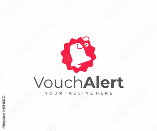 Discount alert logo design. Special offer tag with bell vector design. Gift voucher logotype