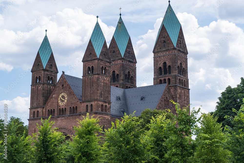 The four towers of the Redeemer Church in Bad Homburg / Germany in the Taunus