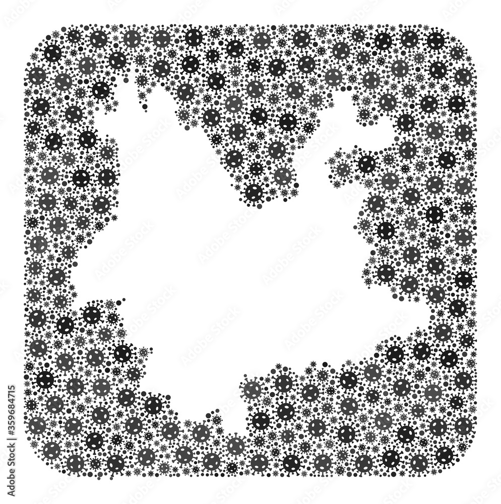 Pandemic virus map of Yunnan Province collage designed with rounded square and subtracted shape. Vector map of Yunnan Province mosaic of pandemic virus items in variable sizes and gray shades.