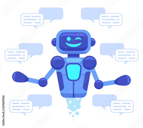 Chat bot support. Chat bot assistant online conversation, robots support chatting, virtual assistant talk service isolated vector illustration. Ai assistance, robotic conversation service and support