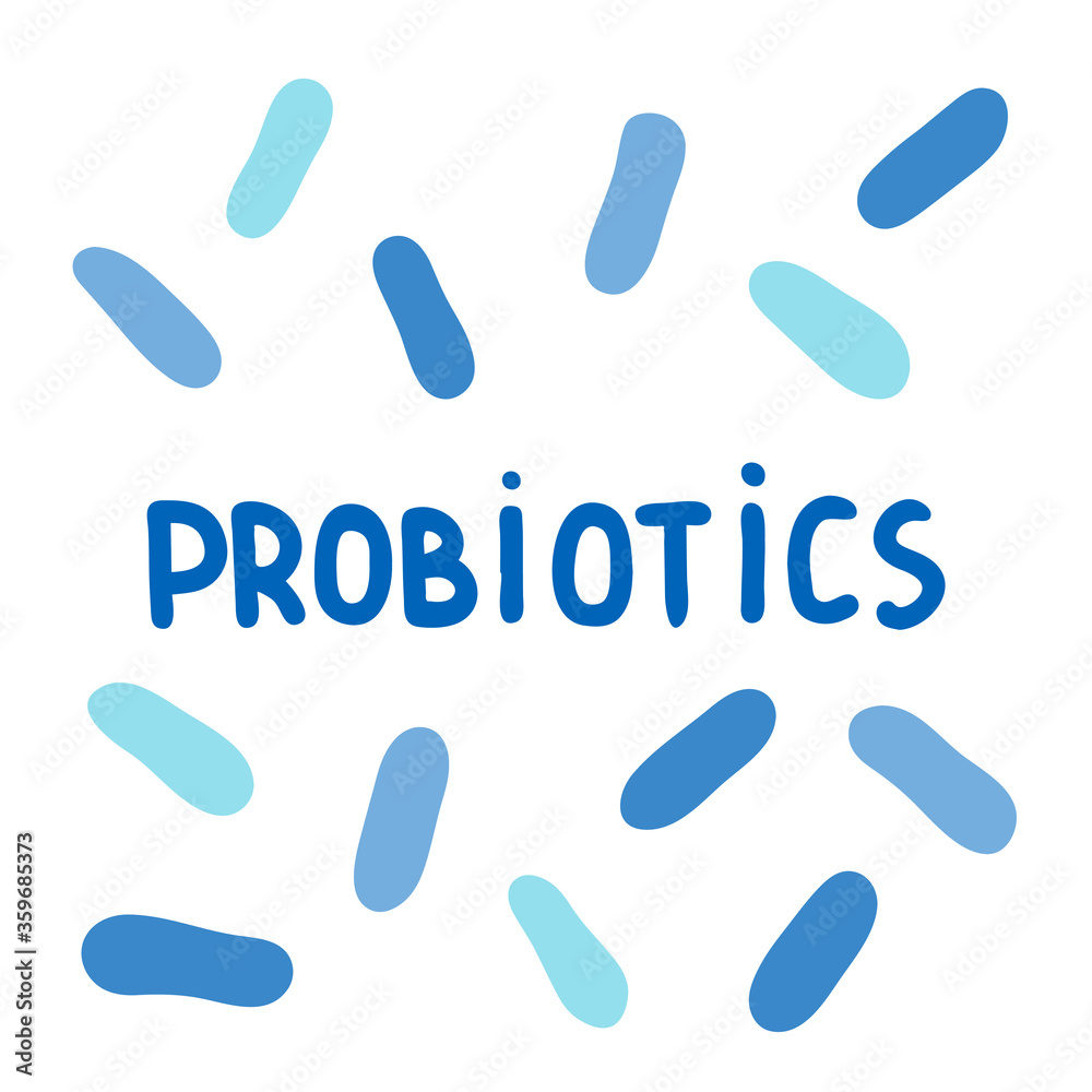 Probiotics for the health of the inscription and the bacteria isolated on a white background. Vector illustration. Image of bacteria. Probiotics for the health of the inscription and the bacteria isolated on a white background. Vector illustration. Image of bacteria.