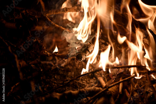 fire, flame, heat, wood, burn, fireplace, hot, bonfire, flames, campfire, burning, red, orange, warm, camp, night, light, camping, coal, black, yellow, barbecue, blaze, danger, ember
