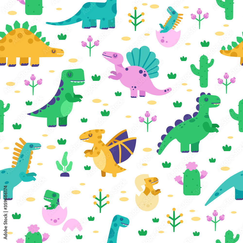 Dinosaur pattern. Cute dino doodle pattern, dinosaurs hand drawn tyrannosaurus, pterodactyl background, jurassic park vector seamless illustration. Background seamless pattern with prehistoric animals Dinosaur pattern. Cute dino doodle pattern, dinosaurs hand drawn tyrannosaurus, pterodactyl background, jurassic park vector seamless illustration. Background seamless pattern with prehistoric animals