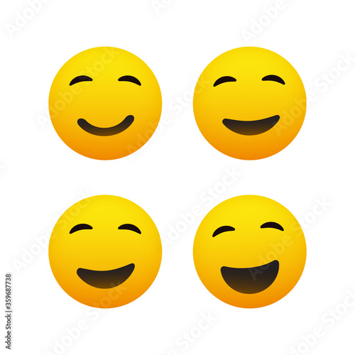 Smiling and Winking Emoticon Set - Simple Shiny Happy Emoticons Clip-Art, Isolated on White Background - Vector Design