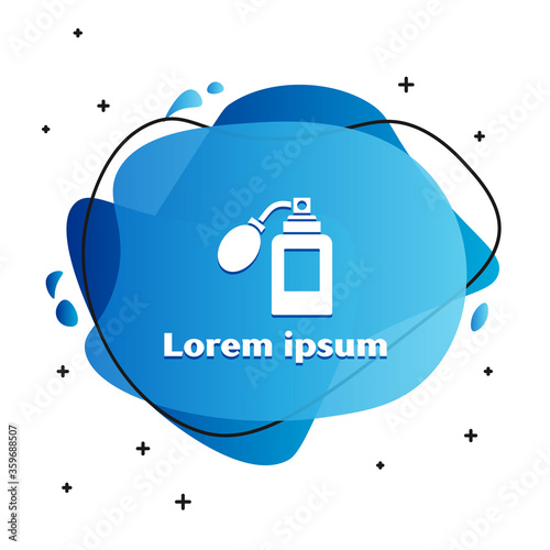 White Aftershave bottle with atomizer icon isolated on white background. Cologne spray icon. Male perfume bottle. Abstract banner with liquid shapes. Vector Illustration.