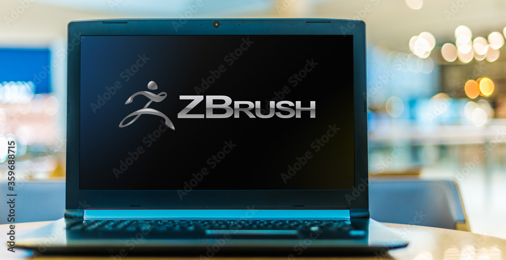 Laptop computer displaying logo of ZBrush Stock Photo Adobe Stock