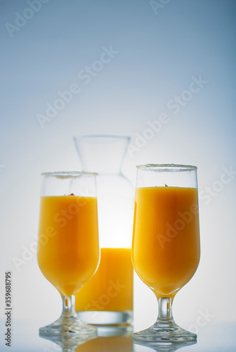 mango smoothie in clear glasses to drink