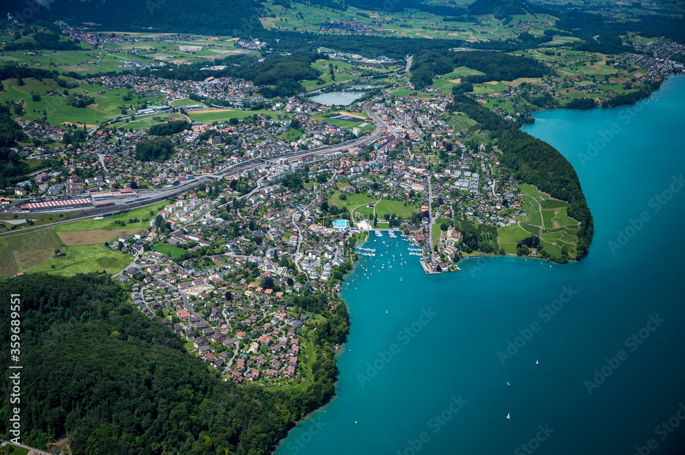 Lake Thun and Spiez seen from the helicopter