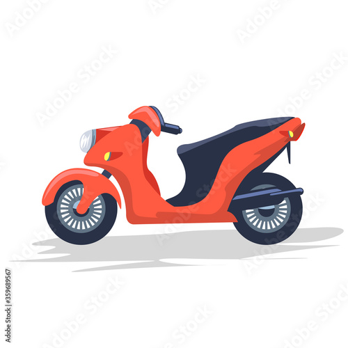 Empty delivery courier motorcycle or scooter. Flat and solid color cartoon style vector illustration.