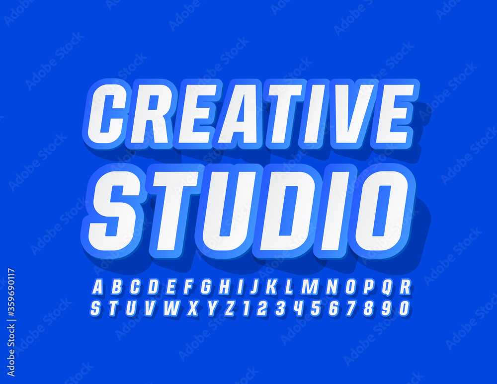 Vector modern logo Creative Studio with trendy Font. Sticker style Alphabet Letters and Numbers Vector modern logo Creative Studio with trendy Font. Sticker style Alphabet Letters and Numbers