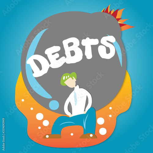 man hold debts vector  for money criss content..