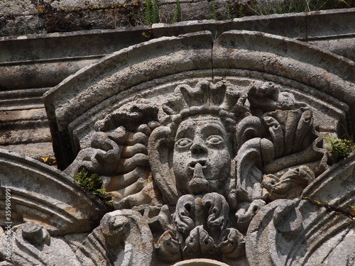 abandoned old granite facade