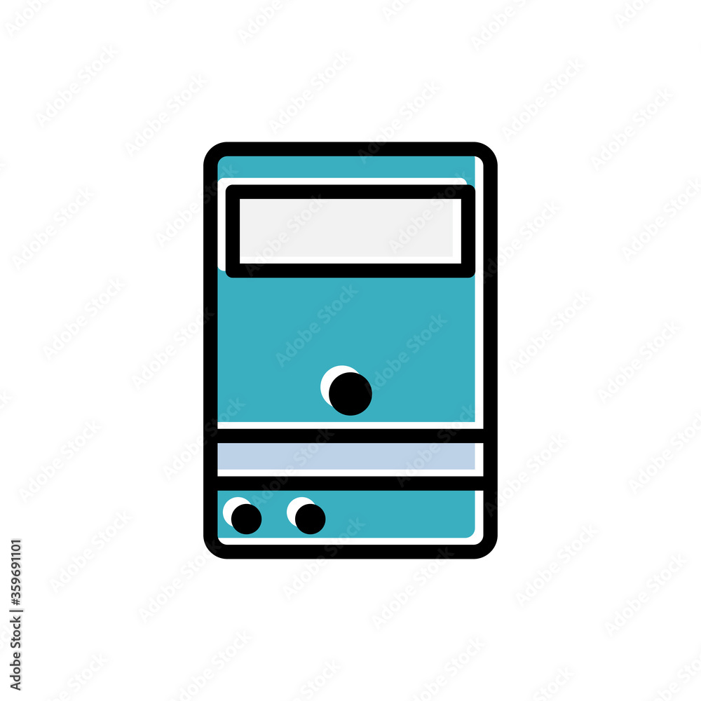 Computer case vector flat icon personal computer desktop tower. technology server. Design vector illustration Computer case vector flat icon personal computer desktop tower. technology server. Design vector illustration