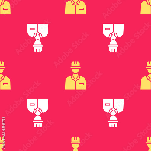 Yellow Oilman icon isolated seamless pattern on red background. Vector Illustration.