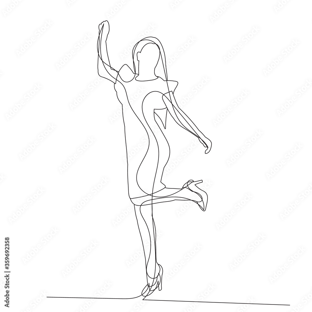 continuous line drawing of a girl jumping, sketch