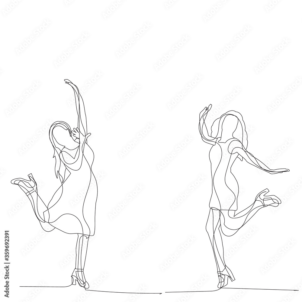 line drawing of a girl jumping, sketch line drawing of a girl jumping, sketch