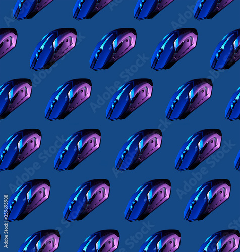 Seamless pattern with games mouse on blue background.