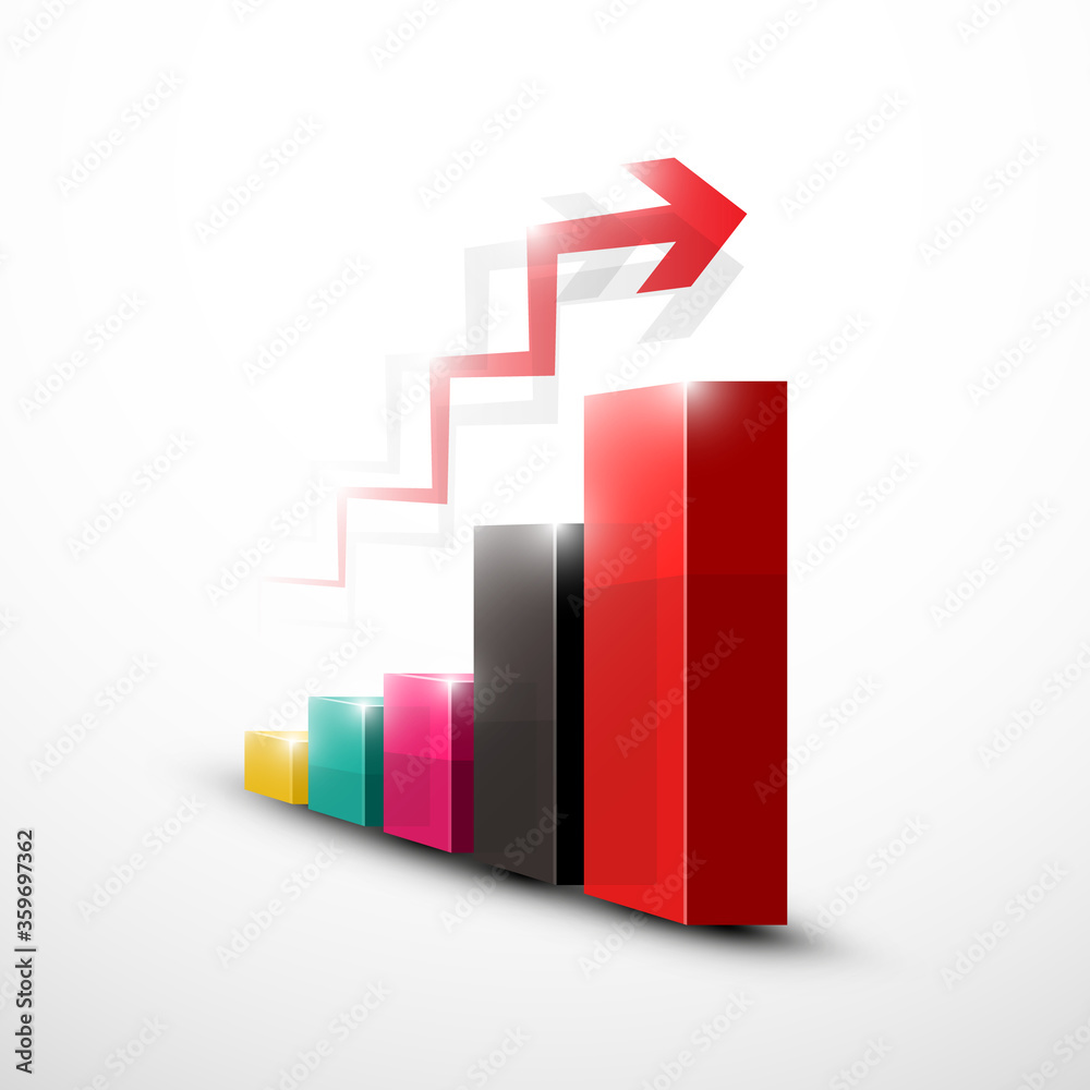 Growth Graph with Columns and Arrow - Progress Bar Vector 3D Illustration Growth Graph with Columns and Arrow - Progress Bar Vector 3D Illustration