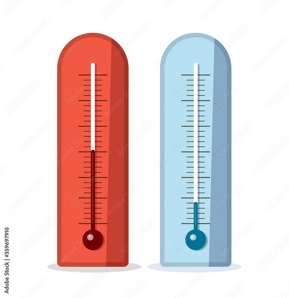 Hot and Cold Analog Thermometer Icons. Vector Temperature Measurement Symbols. Hot and Cold Analog Thermometer Icons. Vector Temperature Measurement Symbols.