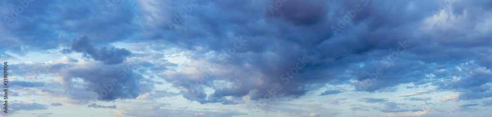 Natural Evening Cloudy Sky Abstract Background. Panorama Panoramic View. Backdrop
