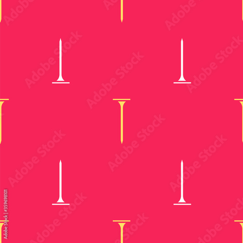 Yellow Metallic nail icon isolated seamless pattern on red background. Vector Illustration.