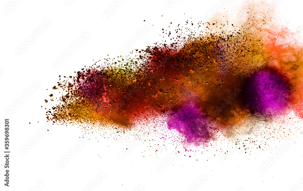 Explosion of colored powder isolated on white background. Explosion of colored powder isolated on white background.