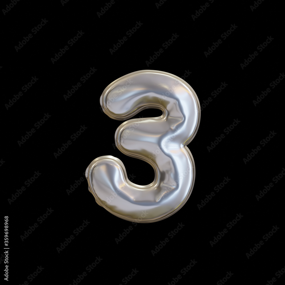 Silver Balloon Number 3, Realistic 3D Rendering Silver Balloon Number 3, Realistic 3D Rendering