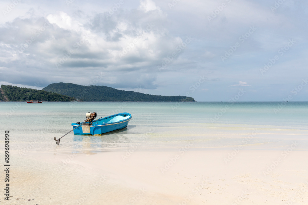 Boat on the beach, saracen bay beach, koh rong samloem island, sihanoukville, Cambodia. Boat on the beach, saracen bay beach, koh rong samloem island, sihanoukville, Cambodia.