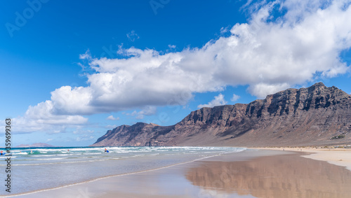 Famara Beach and Mountains in Caleta de Famara, Lanzarote, Canary Islands