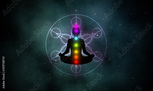 Hexagram and meditation man in the galaxy photo
