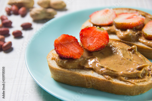 peanut butter and strawberry sandwiches. Peanut butter and strawberry jelly sandwich