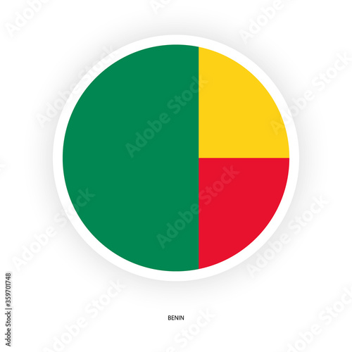 Free Download Benin circle flag icon with white border on white background. Benin button flag with shadow isolated on white background. - GFXLoad