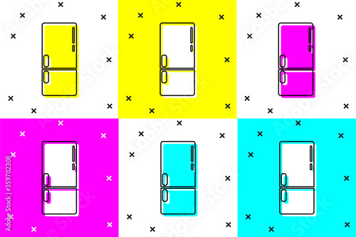 Set Refrigerator icon isolated on color background. Fridge freezer refrigerator. Household tech and appliances. Vector.
