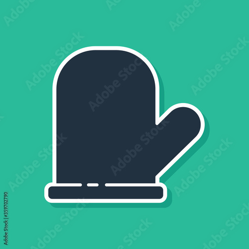 Blue Oven glove icon isolated on green background. Kitchen potholder sign. Cooking glove. Vector.