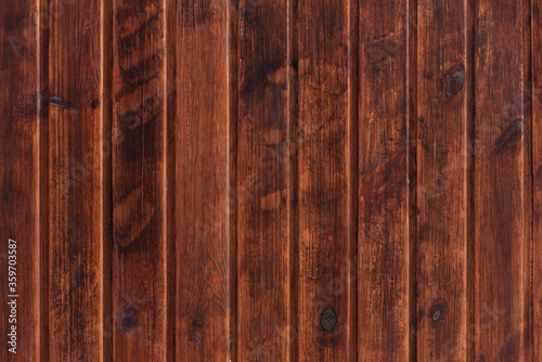 Wooden floor or wall. Planks of dark wood. Natural wood texture and pattern. Wooden background