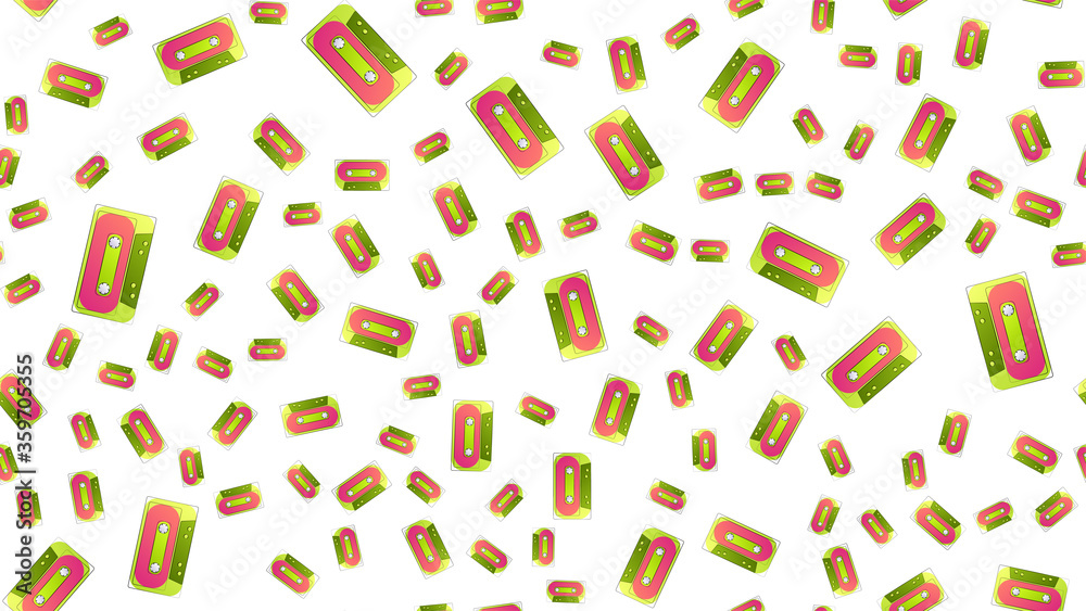 Seamless pattern of retro old hipster musical audio cassettes texture from the 70s, 80s, 90s, 2000s on a white background Seamless pattern of retro old hipster musical audio cassettes texture from the 70s, 80s, 90s, 2000s on a white background