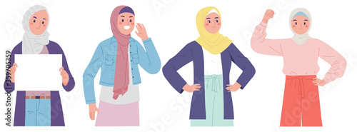 Fotografie, Obraz muslim women wearing hijab show off power during fasting Ramadan