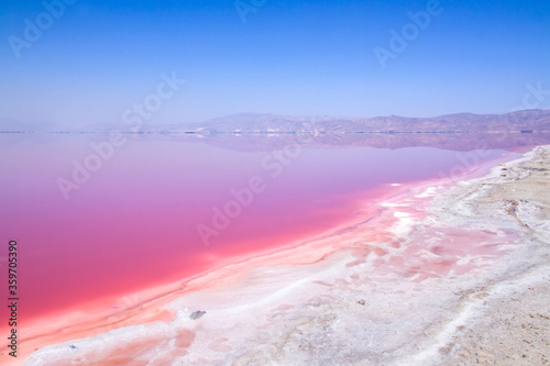 Beautiful pink Salt Lake of Shiraz, Iran.