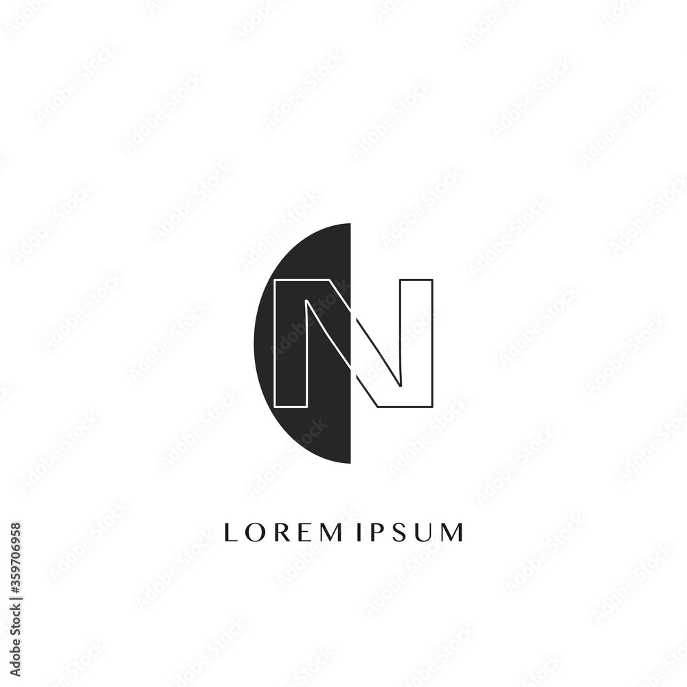 Outline Letter N Overlap Half Ellipse Polygon Geometric logo. Monogram half ellipse polygon geometric outline letter logo icon design concept